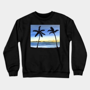 Blue Sunset Ocean scene with Palm Trees Crewneck Sweatshirt